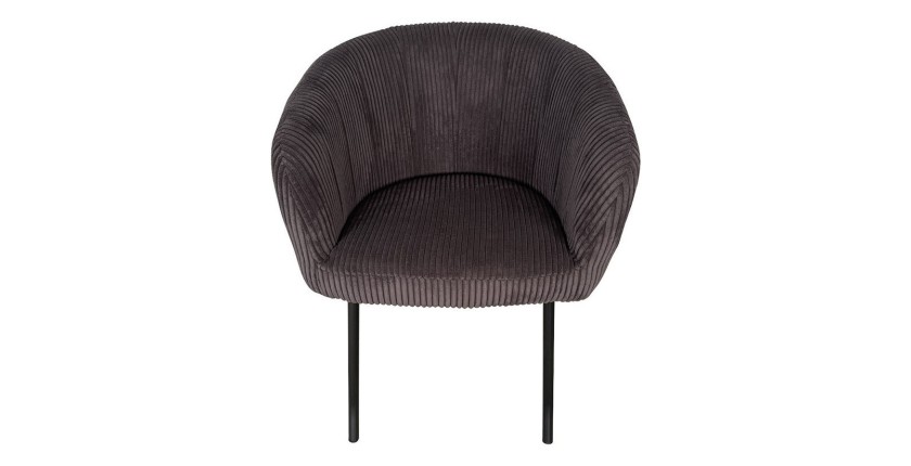 Chaise de salle à manger SEVILLE – Velours côtelé gris – Accoudoirs – Pieds en métal noir – Style design / industriel