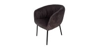 Chaise de salle à manger SEVILLE – Velours côtelé gris – Accoudoirs – Pieds en métal noir – Style design / industriel