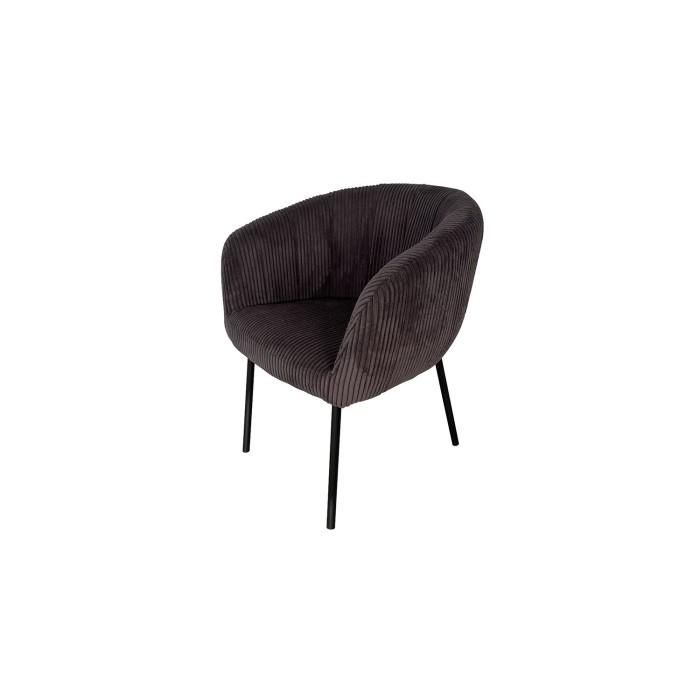 Eetkamerstoel SEVILLE - Ribfluweel grijs - Armleuningen - Zwarte metalen poten - Design / Industriële stijl