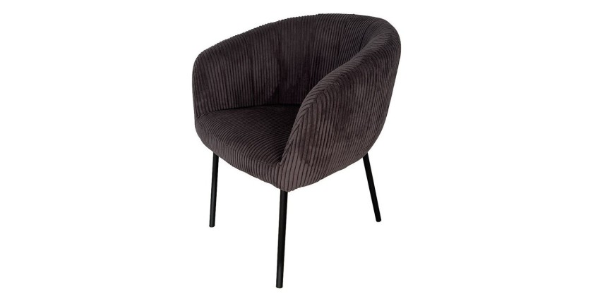 Chaise de salle à manger SEVILLE – Velours côtelé gris – Accoudoirs – Pieds en métal noir – Style design / industriel