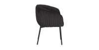Chaise de salle à manger SEVILLE – Velours côtelé gris – Accoudoirs – Pieds en métal noir – Style design / industriel
