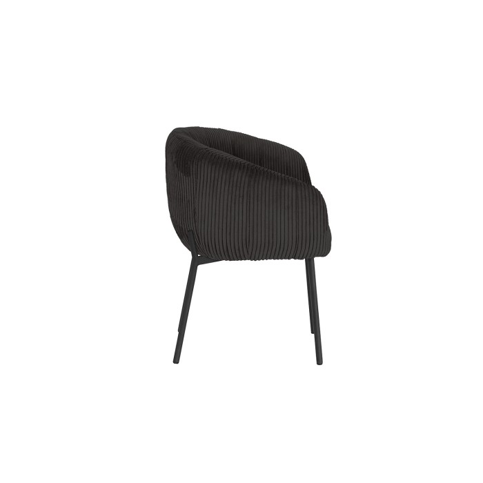 Eetkamerstoel SEVILLE - Ribfluweel grijs - Armleuningen - Zwarte metalen poten - Design / Industriële stijl