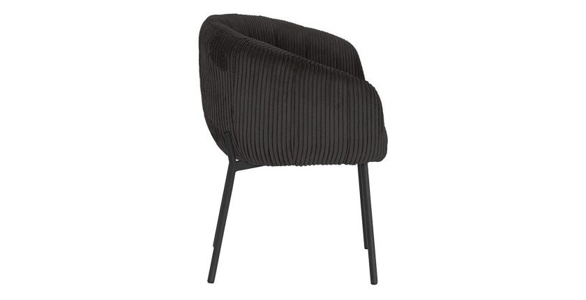 Chaise de salle à manger SEVILLE – Velours côtelé gris – Accoudoirs – Pieds en métal noir – Style design / industriel