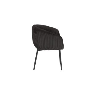 Chaise de salle à manger SEVILLE – Velours côtelé gris – Accoudoirs – Pieds en métal noir – Style design / industriel
