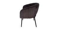 Chaise de salle à manger SEVILLE – Velours côtelé gris – Accoudoirs – Pieds en métal noir – Style design / industriel
