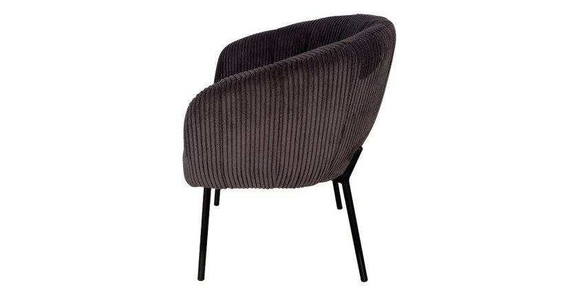 Chaise de salle à manger SEVILLE – Velours côtelé gris – Accoudoirs – Pieds en métal noir – Style design / industriel