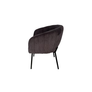 Chaise de salle à manger SEVILLE – Velours côtelé gris – Accoudoirs – Pieds en métal noir – Style design / industriel