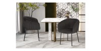 Chaise de salle à manger SEVILLE – Velours côtelé gris – Accoudoirs – Pieds en métal noir – Style design / industriel