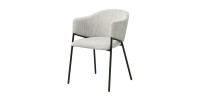 Chaise de salle à manger IMANY – Velours côtelé gris clair – Accoudoirs – Pieds en métal noir – Style design / industriel