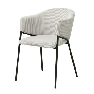 Eetkamerstoel IMANY - Lichtgrijs ribfluweel - Armleuningen - Zwarte metalen poten - Design / Industriële stijl