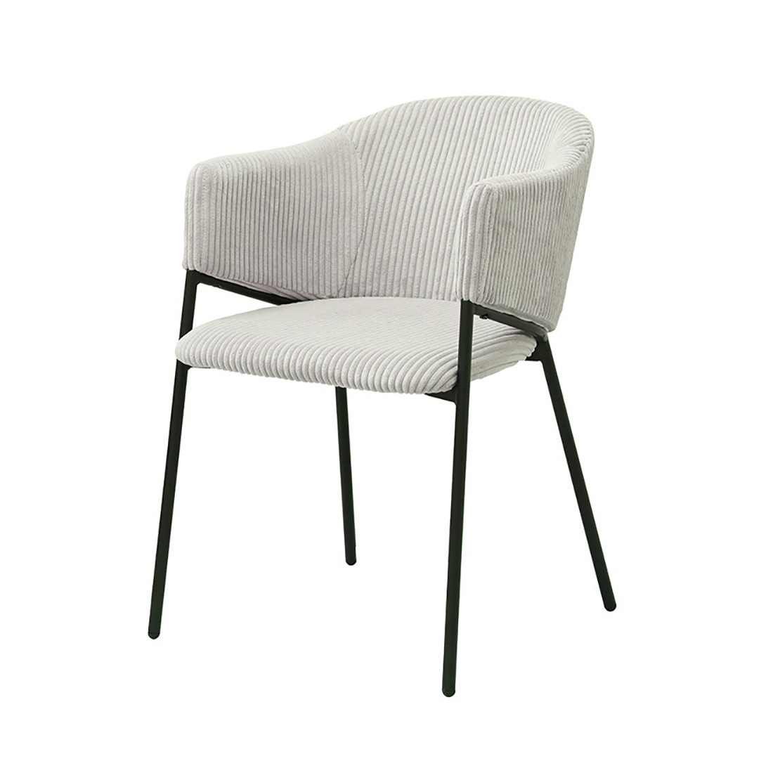 Chaise de salle à manger IMANY – Velours côtelé gris clair – Accoudoirs – Pieds en métal noir – Style design / industriel