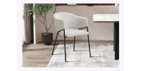 Chaise de salle à manger IMANY – Velours côtelé gris clair – Accoudoirs – Pieds en métal noir – Style design / industriel