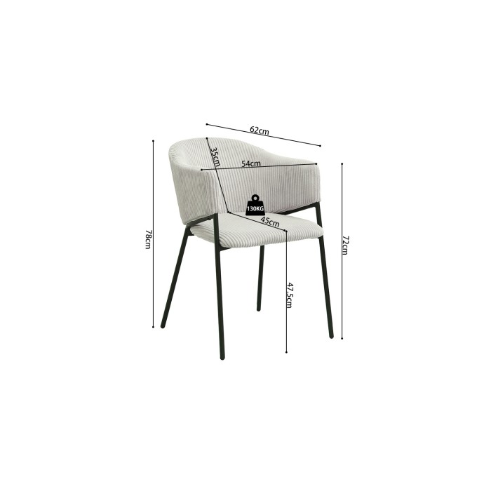 Eetkamerstoel IMANY - Geribbeld lichtgrijs fluweel - Armleuningen - Zwarte metalen poten - Design / industriële stijl