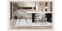Eetkamerstoel IMANY - Lichtgrijs ribfluweel - Armleuningen - Zwarte metalen poten - Design / Industriële stijl