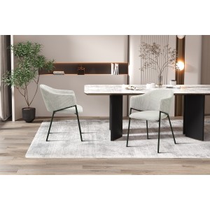 Chaise de salle à manger IMANY – Velours côtelé gris clair – Accoudoirs – Pieds en métal noir – Style design / industriel