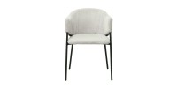 Chaise de salle à manger IMANY – Velours côtelé gris clair – Accoudoirs – Pieds en métal noir – Style design / industriel