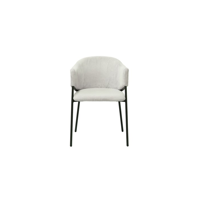 Eetkamerstoel IMANY - Geribbeld lichtgrijs fluweel - Armleuningen - Zwarte metalen poten - Design / industriële stijl