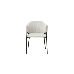 Chaise de salle à manger IMANY – Velours côtelé gris clair – Accoudoirs – Pieds en métal noir – Style design / industriel