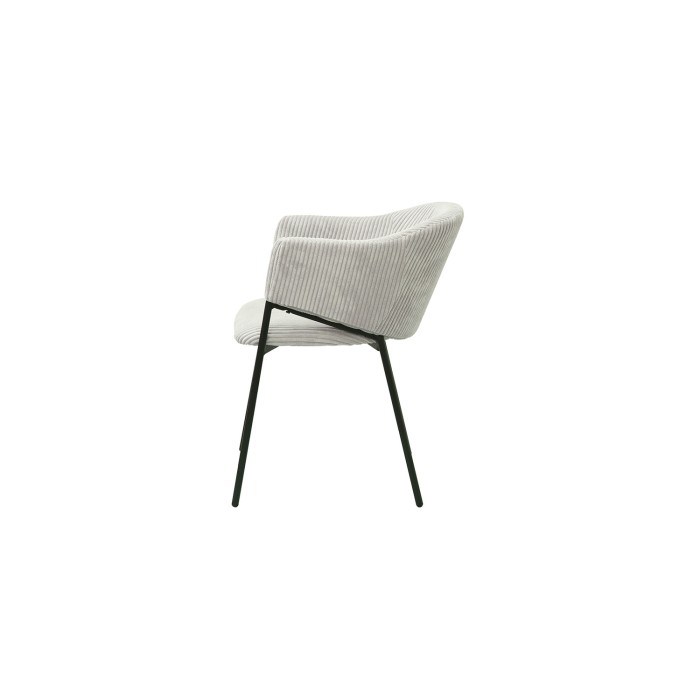 Eetkamerstoel IMANY - Geribbeld lichtgrijs fluweel - Armleuningen - Zwarte metalen poten - Design / industriële stijl