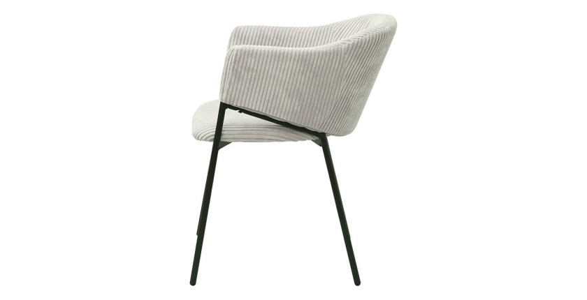Chaise de salle à manger IMANY – Velours côtelé gris clair – Accoudoirs – Pieds en métal noir – Style design / industriel