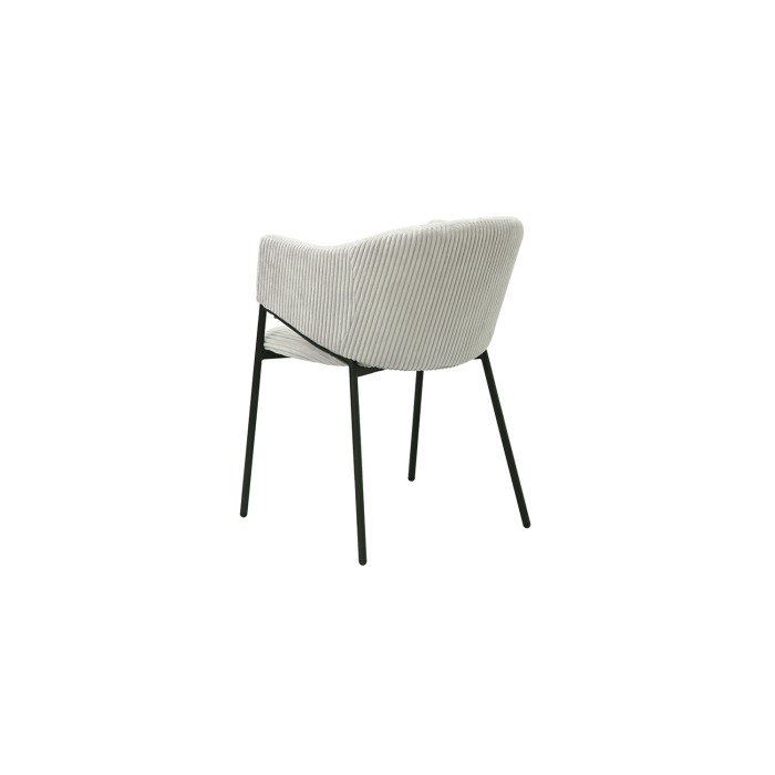Eetkamerstoel IMANY - Geribbeld lichtgrijs fluweel - Armleuningen - Zwarte metalen poten - Design / industriële stijl