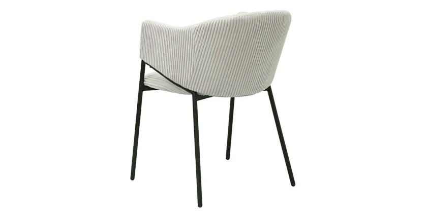 Chaise de salle à manger IMANY – Velours côtelé gris clair – Accoudoirs – Pieds en métal noir – Style design / industriel