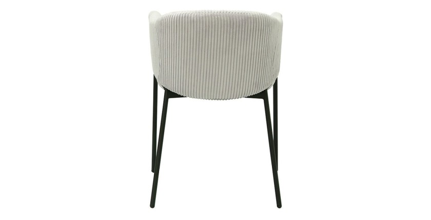Chaise de salle à manger IMANY – Velours côtelé gris clair – Accoudoirs – Pieds en métal noir – Style design / industriel