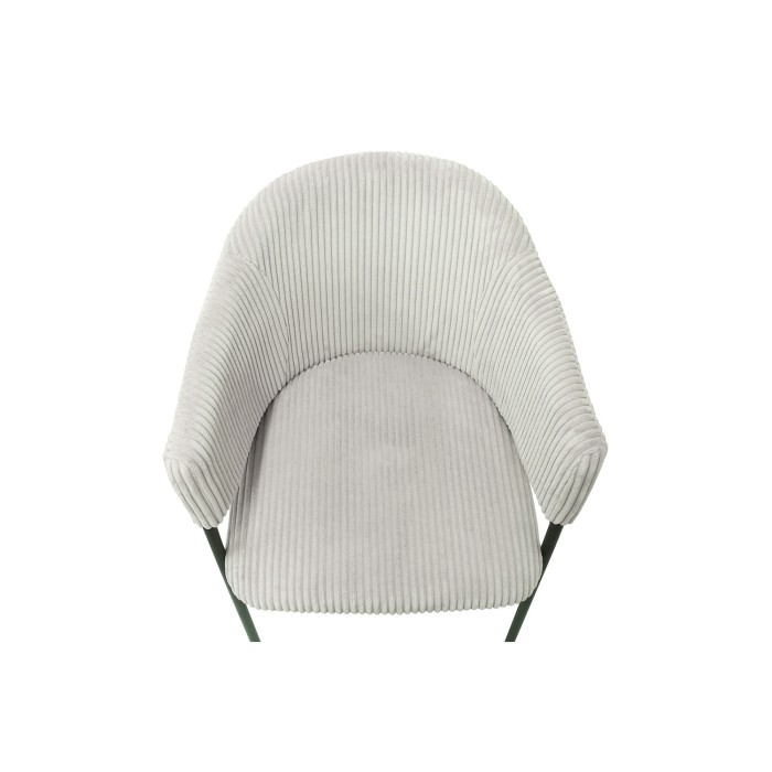 Eetkamerstoel IMANY - Geribbeld lichtgrijs fluweel - Armleuningen - Zwarte metalen poten - Design / industriële stijl
