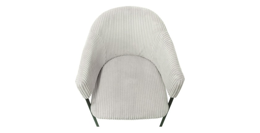 Chaise de salle à manger IMANY – Velours côtelé gris clair – Accoudoirs – Pieds en métal noir – Style design / industriel