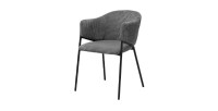 Chaise de salle à manger IMANY – Velours côtelé gris foncé – Accoudoirs – Pieds en métal noir – Style design / industriel