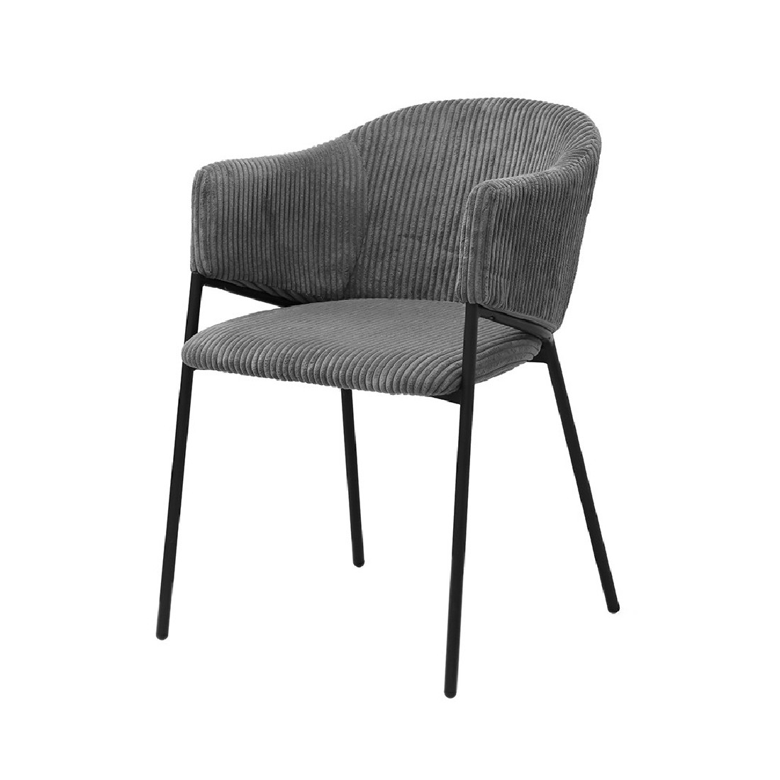 Chaise de salle à manger IMANY – Velours côtelé gris foncé – Accoudoirs – Pieds en métal noir – Style design / industriel