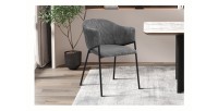 Chaise de salle à manger IMANY – Velours côtelé gris foncé – Accoudoirs – Pieds en métal noir – Style design / industriel