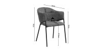 Chaise de salle à manger IMANY – Velours côtelé gris foncé – Accoudoirs – Pieds en métal noir – Style design / industriel