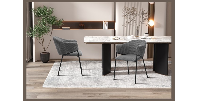 Stuhl für Esszimmer IMANY – Dunkelgrauer Cord-Samt – Armlehnen – Schwarze Metallbeine – Design-/Industriestil
