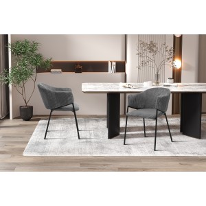 Chaise de salle à manger IMANY – Velours côtelé gris foncé – Accoudoirs – Pieds en métal noir – Style design / industriel