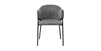 Chaise de salle à manger IMANY – Velours côtelé gris foncé – Accoudoirs – Pieds en métal noir – Style design / industriel