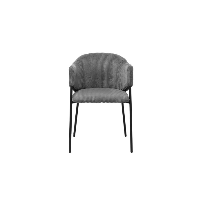 Eetkamerstoel IMANY - Donkergrijs ribfluweel - Armleuningen - Zwarte metalen poten - Design / industriële stijl