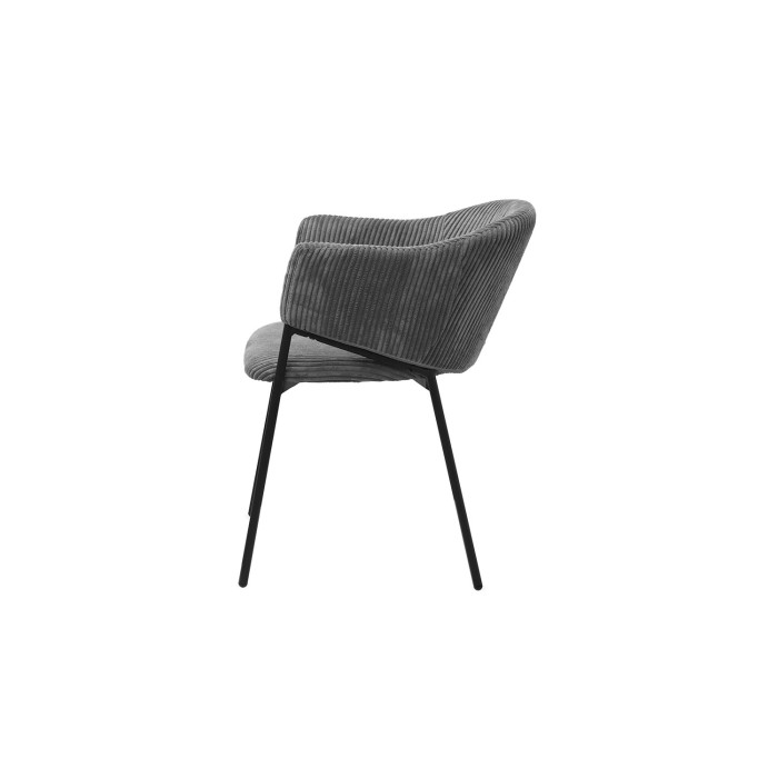 Eetkamerstoel IMANY - Donkergrijs ribfluweel - Armleuningen - Zwarte metalen poten - Design / industriële stijl