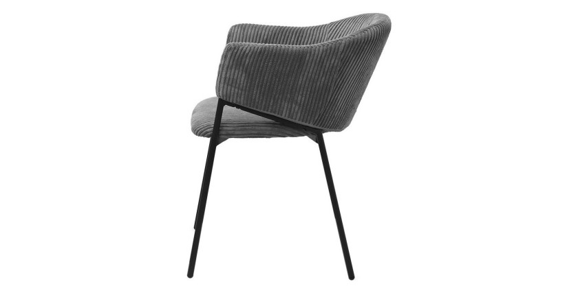 Chaise de salle à manger IMANY – Velours côtelé gris foncé – Accoudoirs – Pieds en métal noir – Style design / industriel