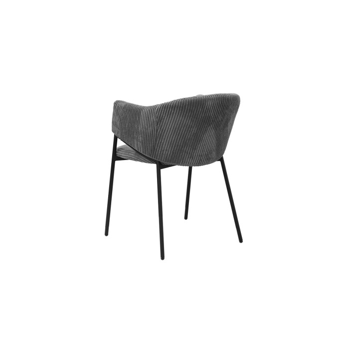 Eetkamerstoel IMANY - Donkergrijs ribfluweel - Armleuningen - Zwarte metalen poten - Design / industriële stijl