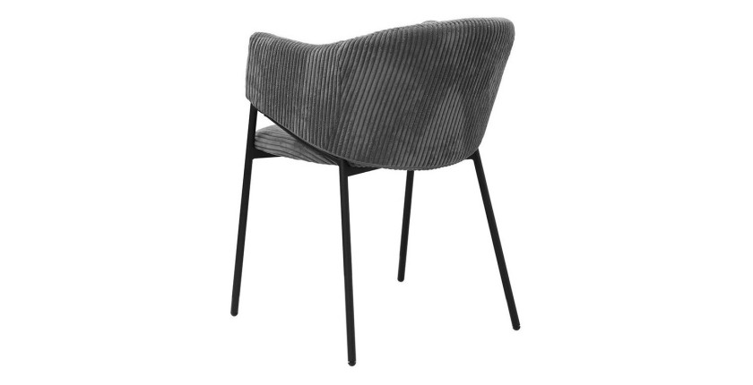 Chaise de salle à manger IMANY – Velours côtelé gris foncé – Accoudoirs – Pieds en métal noir – Style design / industriel