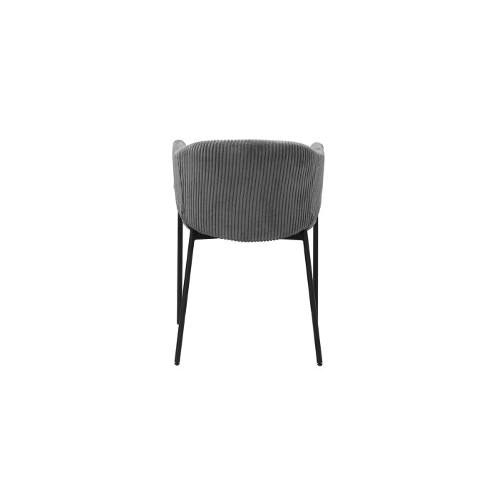 Eetkamerstoel IMANY - Donkergrijs ribfluweel - Armleuningen - Zwarte metalen poten - Design / industriële stijl