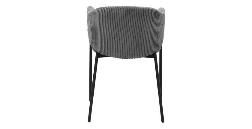 Chaise de salle à manger IMANY – Velours côtelé gris foncé – Accoudoirs – Pieds en métal noir – Style design / industriel