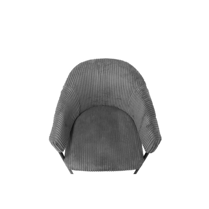 Eetkamerstoel IMANY - Donkergrijs ribfluweel - Armleuningen - Zwarte metalen poten - Design / industriële stijl