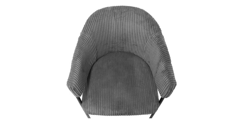 Chaise de salle à manger IMANY – Velours côtelé gris foncé – Accoudoirs – Pieds en métal noir – Style design / industriel