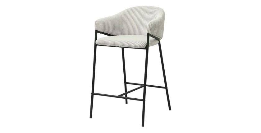 Sedia da banco IMANY – Velluto a coste grigio chiaro – Con braccioli – Gambe in metallo nero – Stile design/industriale