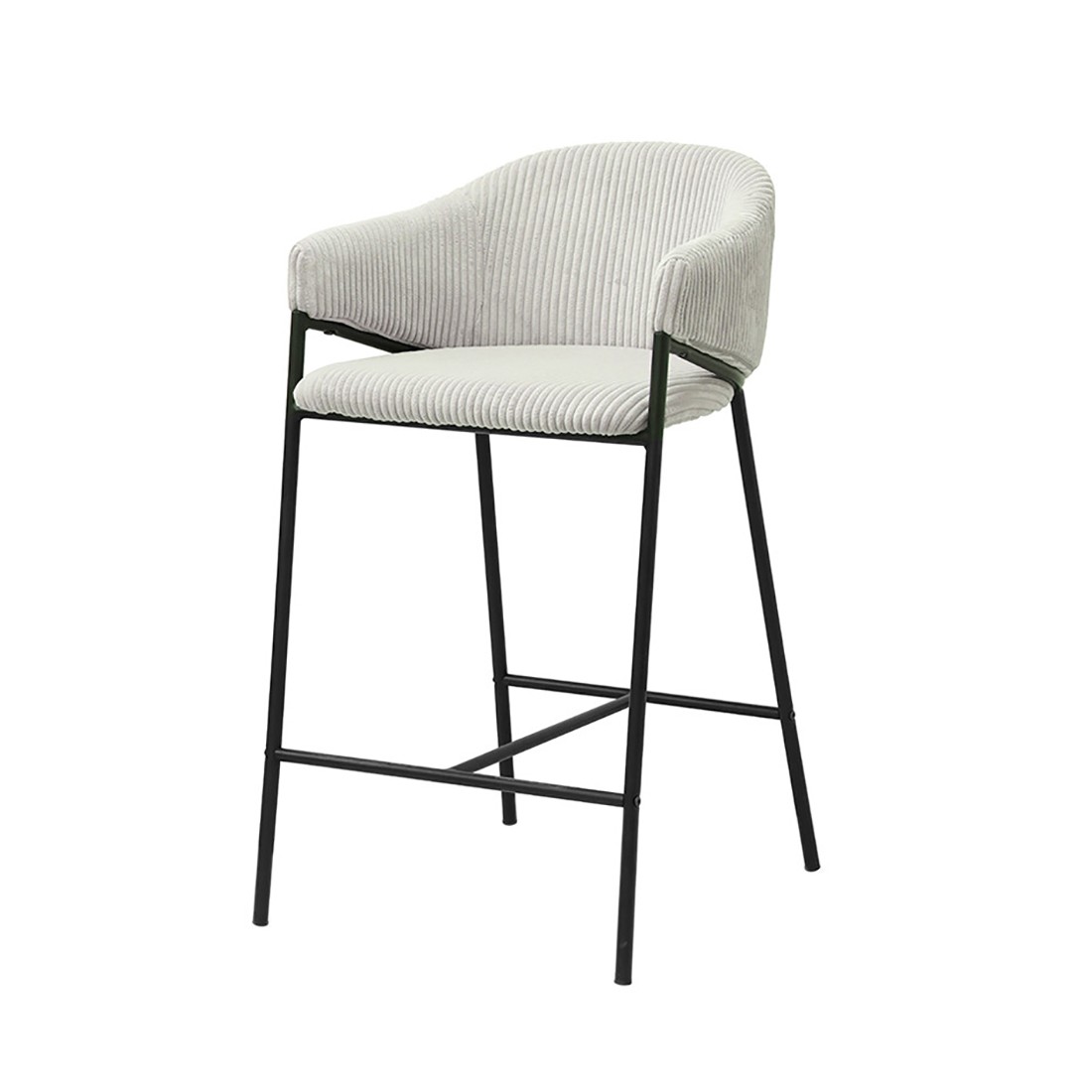 Chaise de salle à manger IMANY – Velours côtelé gris clair – Accoudoirs – Pieds en métal noir – Style design / industriel