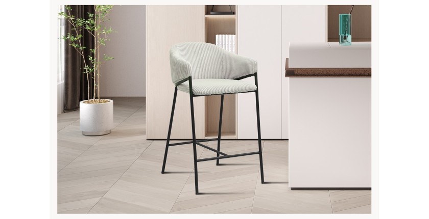 Sedia da banco IMANY – Velluto a coste grigio chiaro – Con braccioli – Gambe in metallo nero – Stile design/industriale