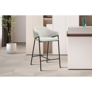 Sedia da banco IMANY – Velluto a coste grigio chiaro – Con braccioli – Gambe in metallo nero – Stile design/industriale