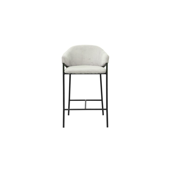 Sedia da bancone IMANY – Velluto a coste grigio chiaro – Con braccioli – Piedi in metallo nero – Stile design/industriale